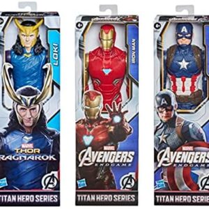 Titan Hero Series Gift Set with Marvel Legends Avengers Iron Man, Loki and Captain America 12-Inch Action Figures Featured in Infinity War and Endgame