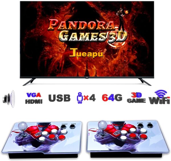 Jueapu 3D+ Pandora Games Arcade Game Console - 10000 Games Installed, WiFi Function to Add More Games, Support 3D Games, Search/Save/Pause Games, 1280x720 Full HD, Favorite List, 4 Players Online Game