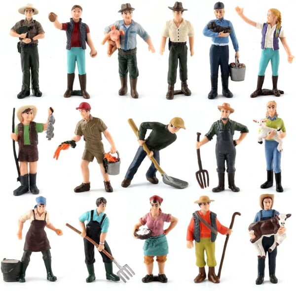 Farm Character Model Set High Simulation Farmer Miniature Toy Role Play Figure Educational Children's Toys Plastic Model Toys (16-Piece Set)