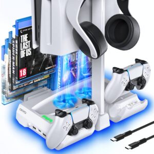 OIVO PS5 Cooling Station with Controller Charger and Headset Holder, Playstation 5 Vertical Cooling Stand with Cooler Fan,PS5 Charging Station, Playstation 5 Cooling Station with Scalable Game Slots