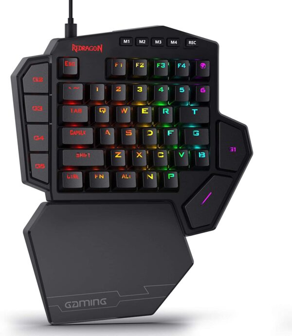 Redragon K585 DITI One-Handed RGB Mechanical Gaming Keyboard, Type-C Professional Gaming Keypad with 7 Onboard Macro Keys, Detachable Wrist Rest, 42 Keys (Black-Blue Switch)