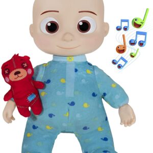 CoComelon Official Musical Bedtime JJ Doll, Soft Plush Body ? Press Tummy and JJ sings clips from ?Yes, Yes, Bedtime Song,? ? Includes Feature Plush and Small Pillow Plush Teddy Bear ? Toys for Babies