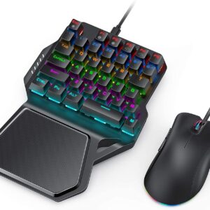 Vivefox One Handed Mechanical Backlit Gaming Keyboard and Mouse Adapter for PS4 PS3 Xbox One N-Switch Window PC Game Console Support Call of Duty Modern Warfare Overwatch PUBG Fortnite COD