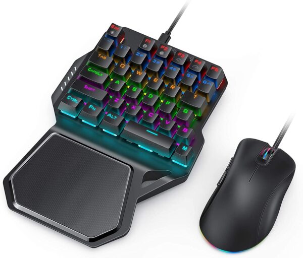 Vivefox One Handed Mechanical Backlit Gaming Keyboard and Mouse Adapter for PS4 PS3 Xbox One N-Switch Window PC Game Console Support Call of Duty Modern Warfare Overwatch PUBG Fortnite COD