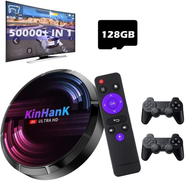 Kinhank Super Console X MAX Retro Video Game Consoles 50+Emulators with 41000+Games, Android TV 9.0/EmuELEC 4.2/CoreELEC 3 System in 1,2.4G+5G Dual WiFi, with 2 Wireless Controllers (128G)