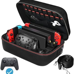 iVoler Carrying Storage Case for Nintendo Switch/Switch OLED Model (2021), Portable Travel All Protective Hard Messenger Bag Soft Lining 18 Games for Switch Console Pro Controller & Accessories Black