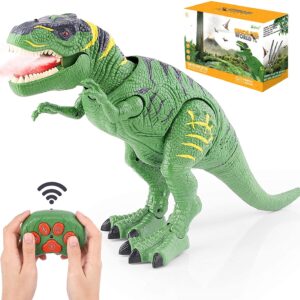 PESUMA Remote Control Dinosaur Toys for 3-5 Year Old Boys Girls, LED Light Up Walking and Roaring Realistic T-Rex Dinosaur Toy with Glowing Eyes Projection Spray Function for Kids Gifts Age 3+